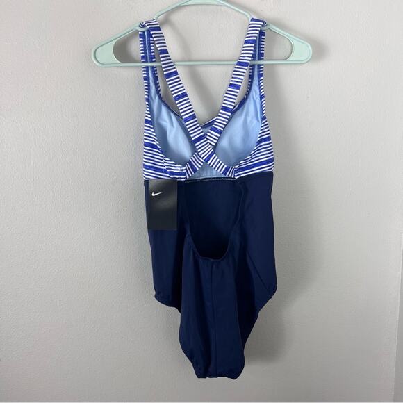 NWT Nike One Piece Swimsuit Navy and Blue Stripe - Picture 2 of 6